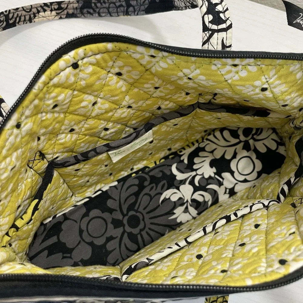 RETIRED Baroque‎ Vera Bradley Three-O Tote Bag Black, White, Yellow Floral